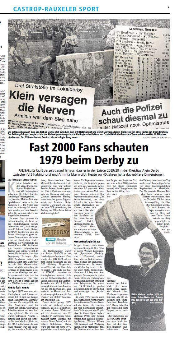 Der Zeitungsartikel vom 5. April 2019 in der Rückschau auf das Castrop-Rauxeler Derby 1979