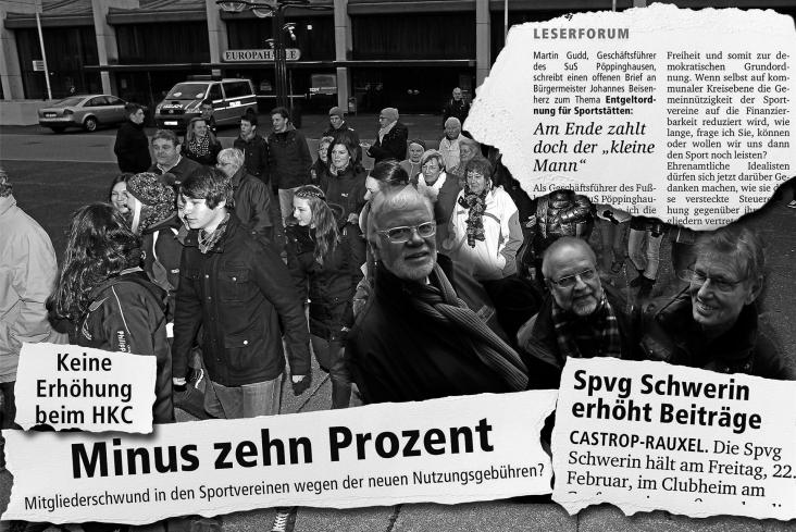 Dem Pöppinghauser Ärger über die neue Sportstättennutzungsgebühr machte Martin Gudd in einem Leserbrief (oben rechts) Luft. Unterdessen hatten Ulrich Romahn (Foto rechts, Mitte) und seine mittlerweile